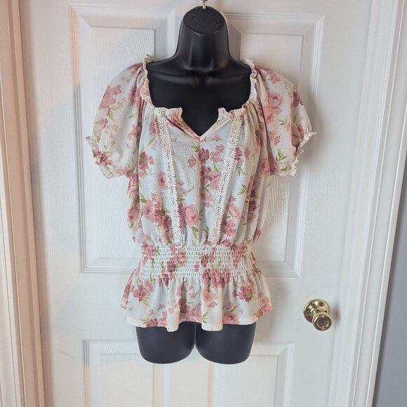 Fct Tops - FCT white & pink peasant blouse - L